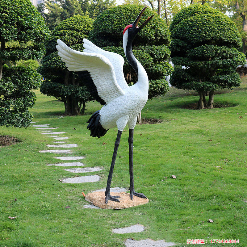 玻璃钢仿真丹顶鹤雕塑户外园林景观动物小品