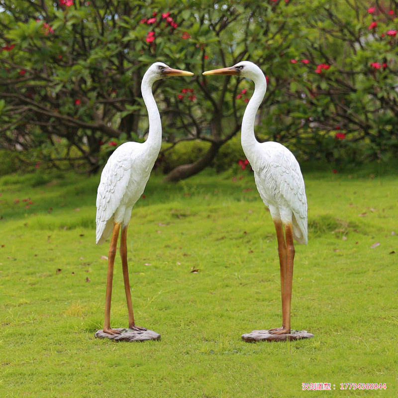 玻璃钢仿真白鹭雕塑户外园林草坪装饰小品