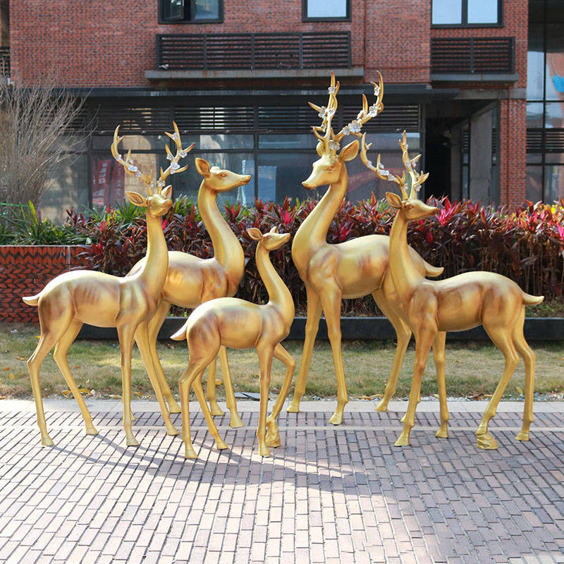 玻璃钢仿铜招财福鹿雕塑 动物公园园林景观