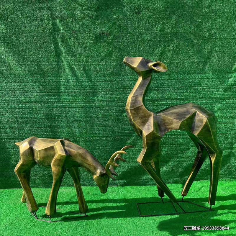玻璃钢仿铜几何鹿雕塑 仿真动物造型园林景观