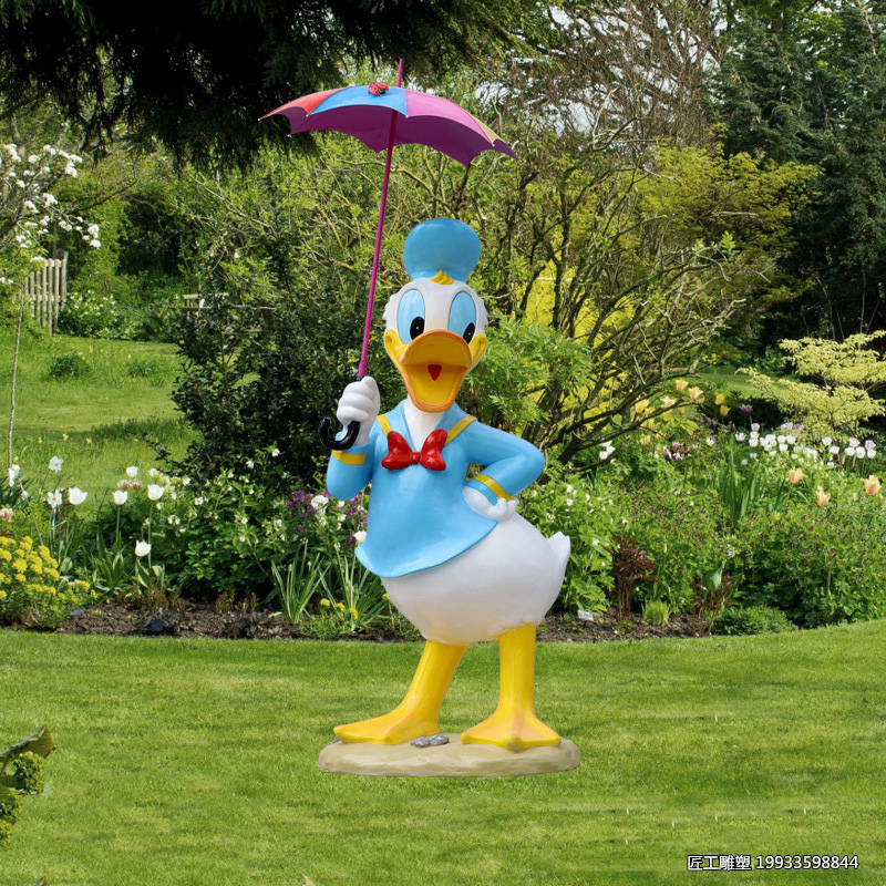 玻璃钢打伞米老鼠唐老鸭雕塑 卡通动画人物摆件_角色_迪士尼_文化