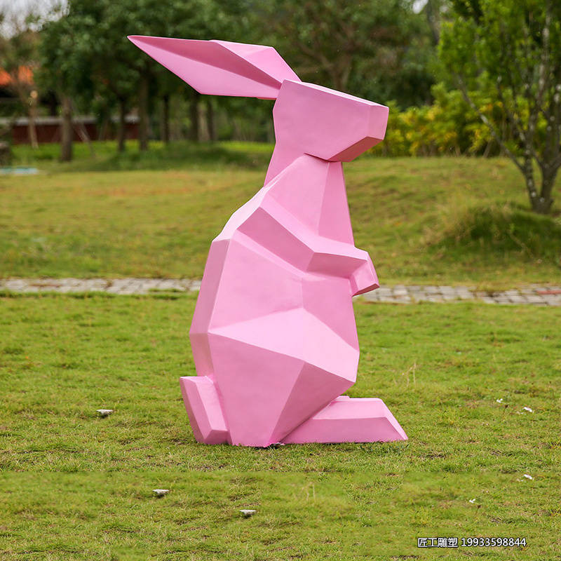 玻璃钢彩色兔子雕塑 几何切面动物摆件小品景观