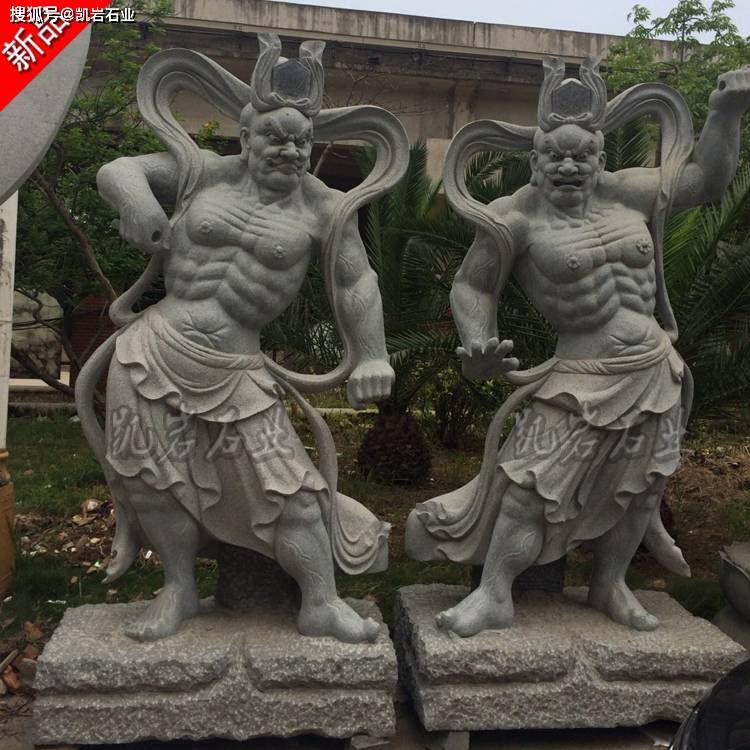 石雕哼哈二将雕塑 庙宇门神石雕摆件