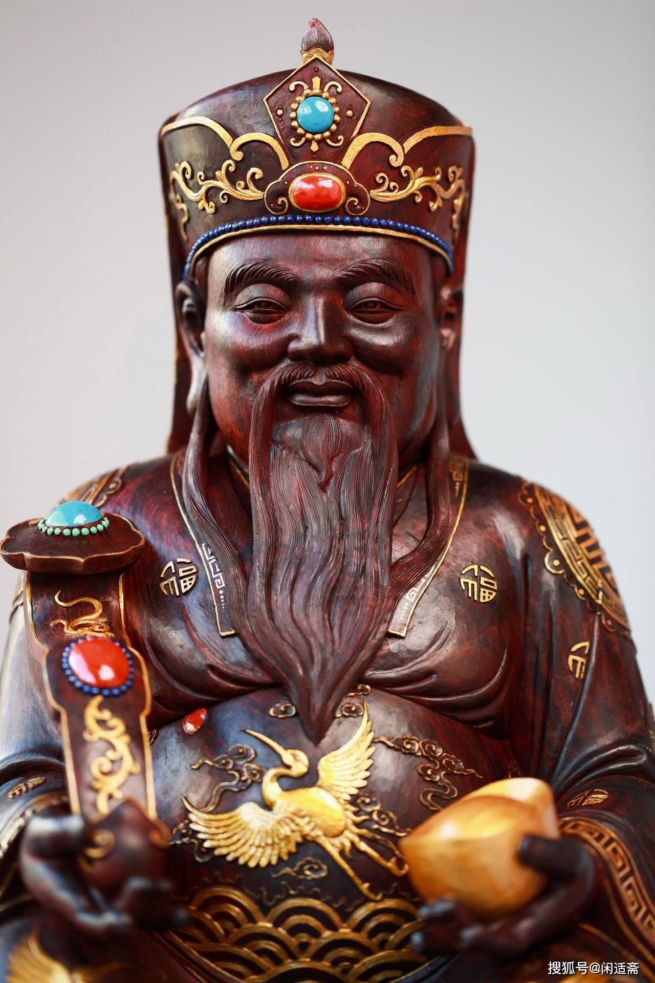 居家供奉,福德正神土地公,紫檀描金造像