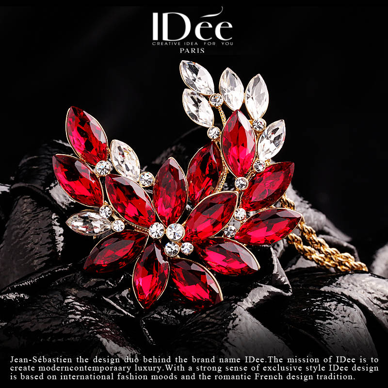 雀羽之华——法国idee红宝石花朵时尚百搭长款项链轻奢小众配饰品