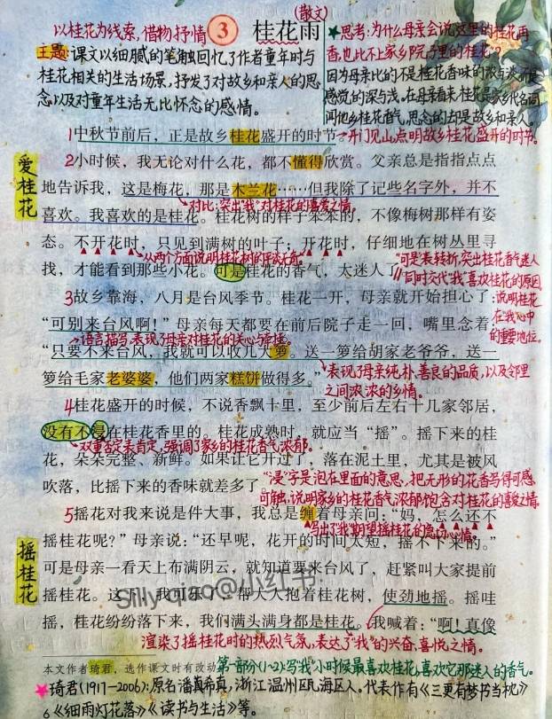 2024部编版五年级上册语文第3课《桂花雨》课堂笔记 知识点总结 图文