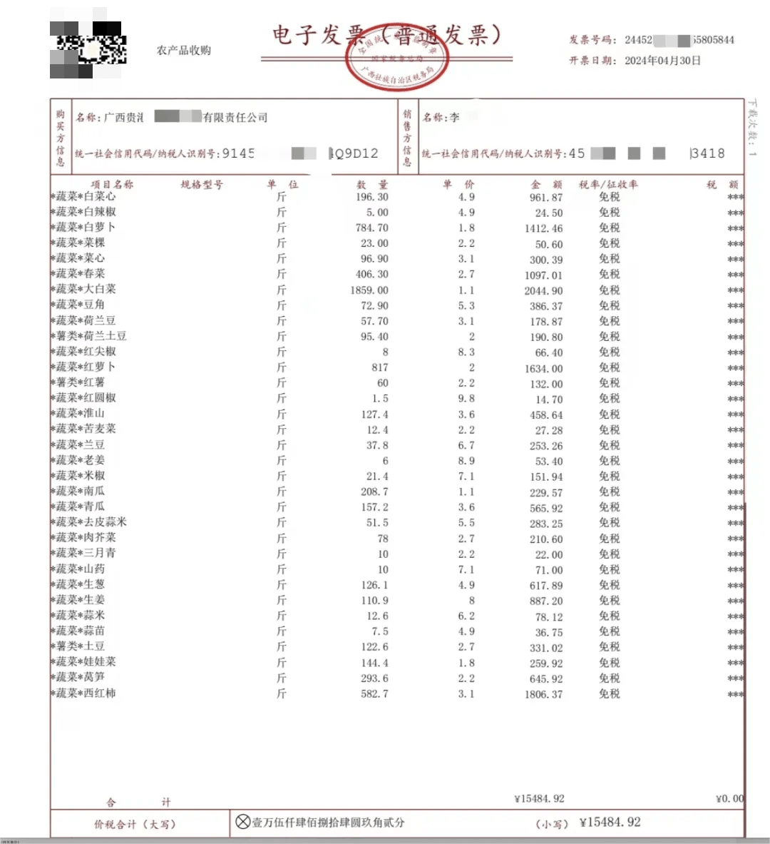 允许购买农产品的企业自行开具农产品收购发票