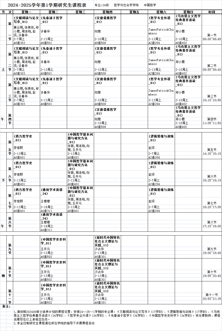 河北大学24年中国哲学第一学期硕士课表