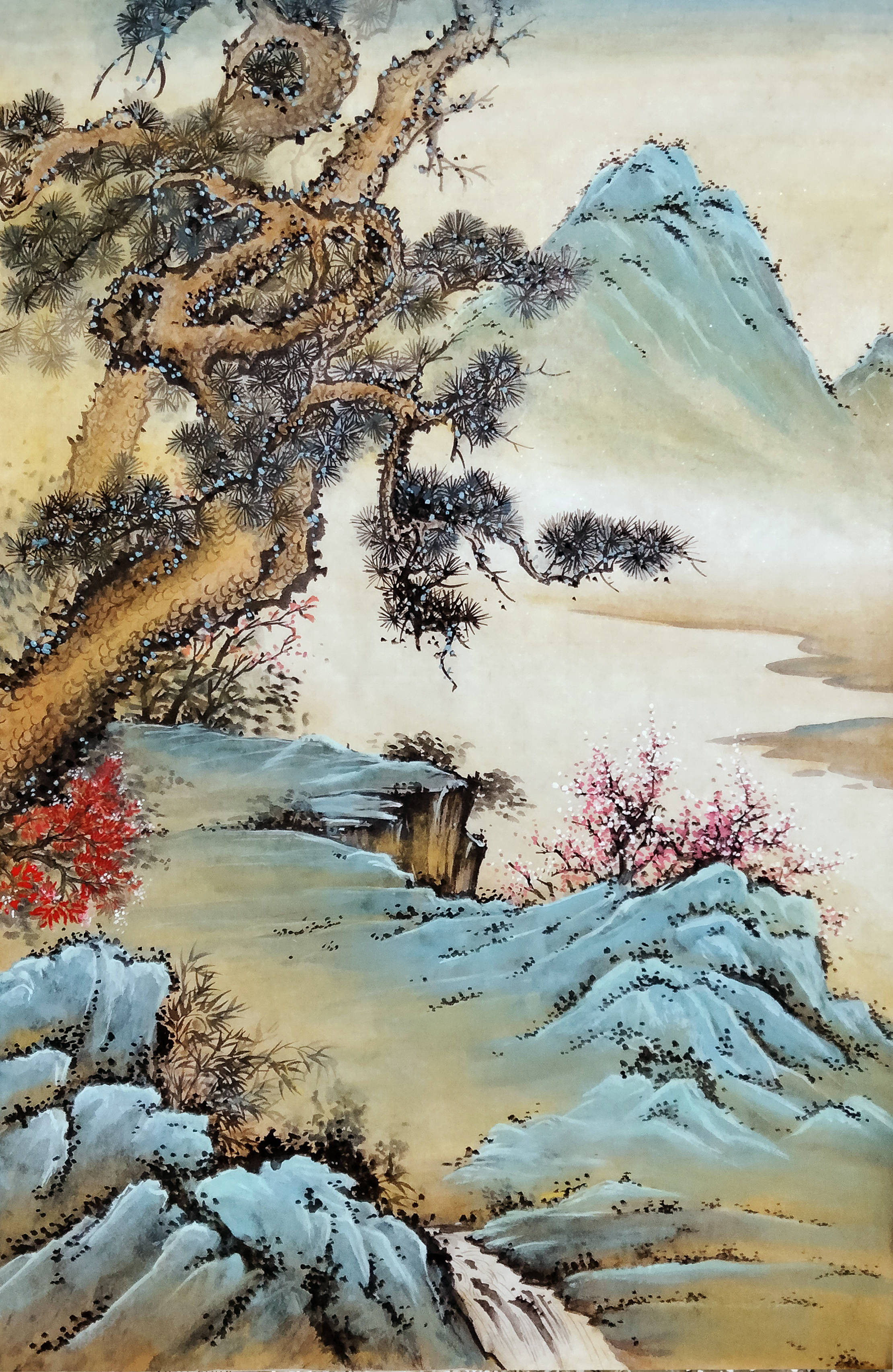界画寒江---工笔青绿山水界画《松亭图》