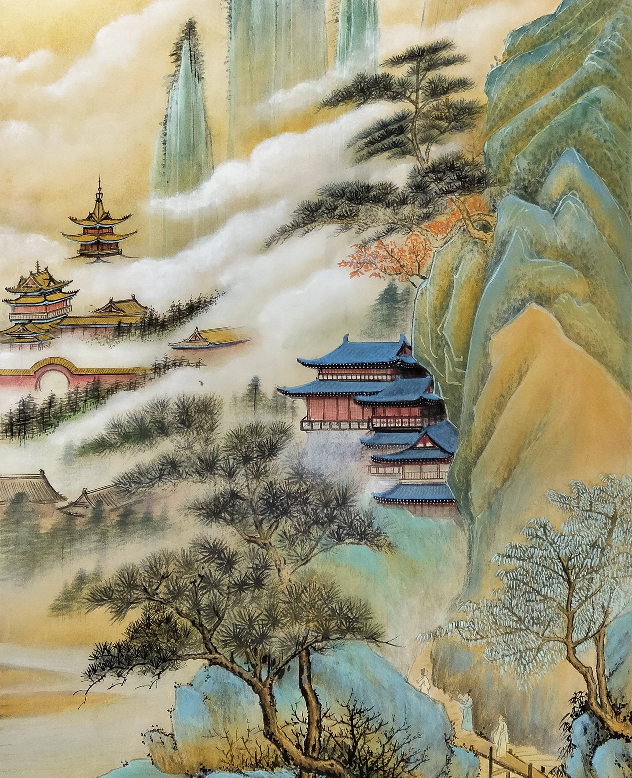 界画寒江---工笔界画《春山踏青图》