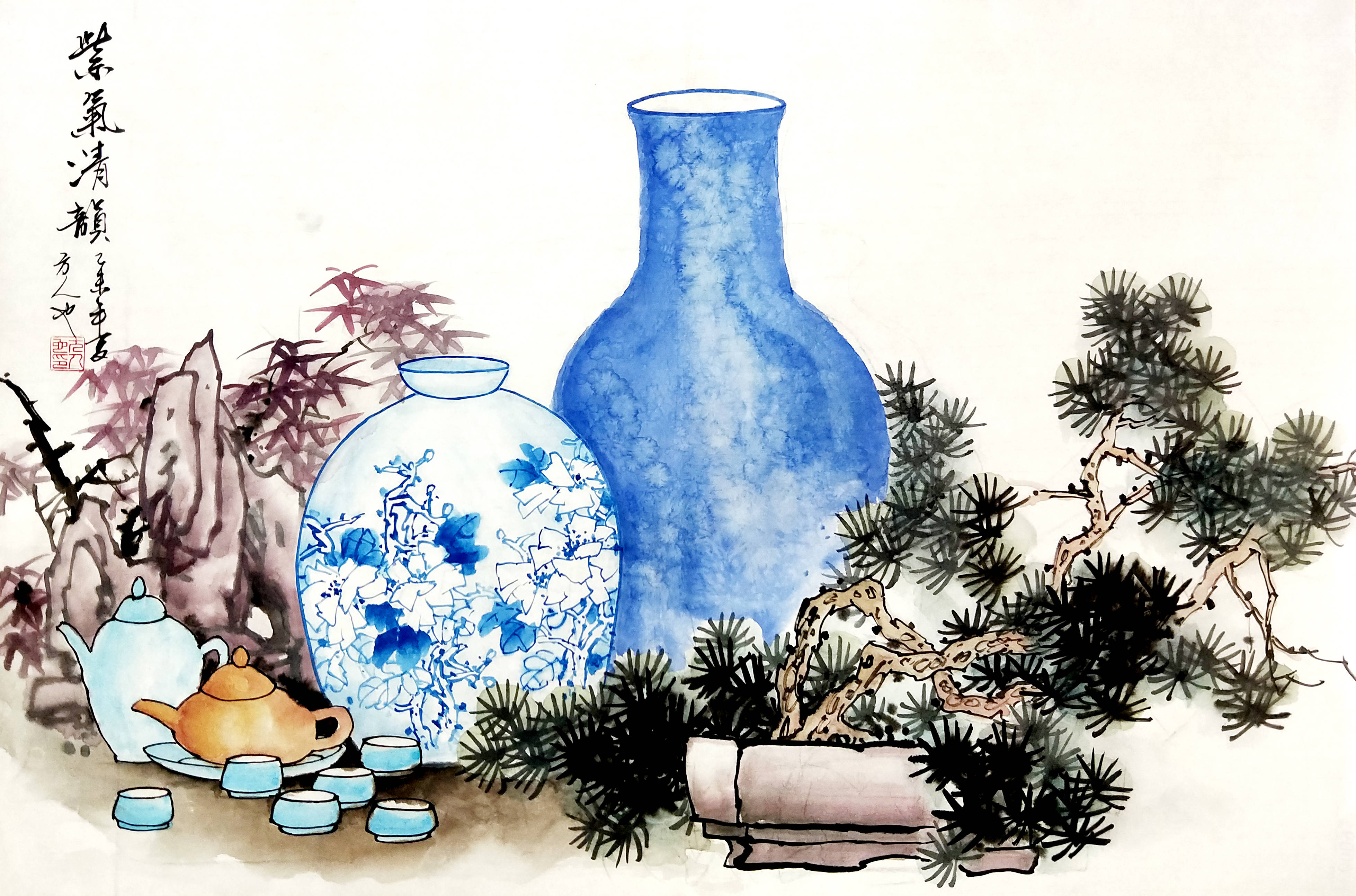 方人也青花瓷:艺术表达中的宁静与深邃