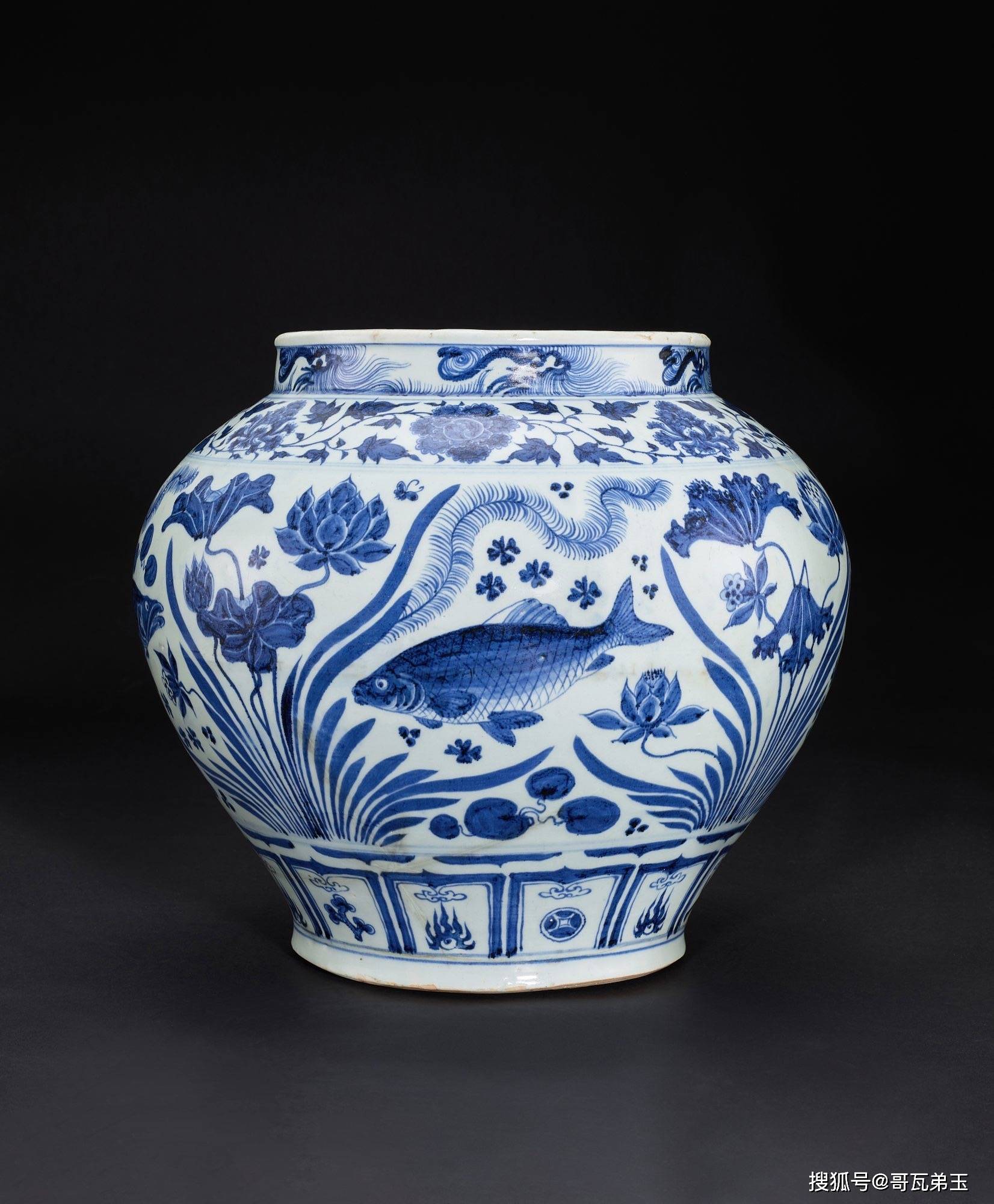 元青花手描き花魚紋豹頭瓶骨董品古品古品出土品所蔵置物 元青花手描き花魚紋豹頭瓶骨董品古品古品出土
