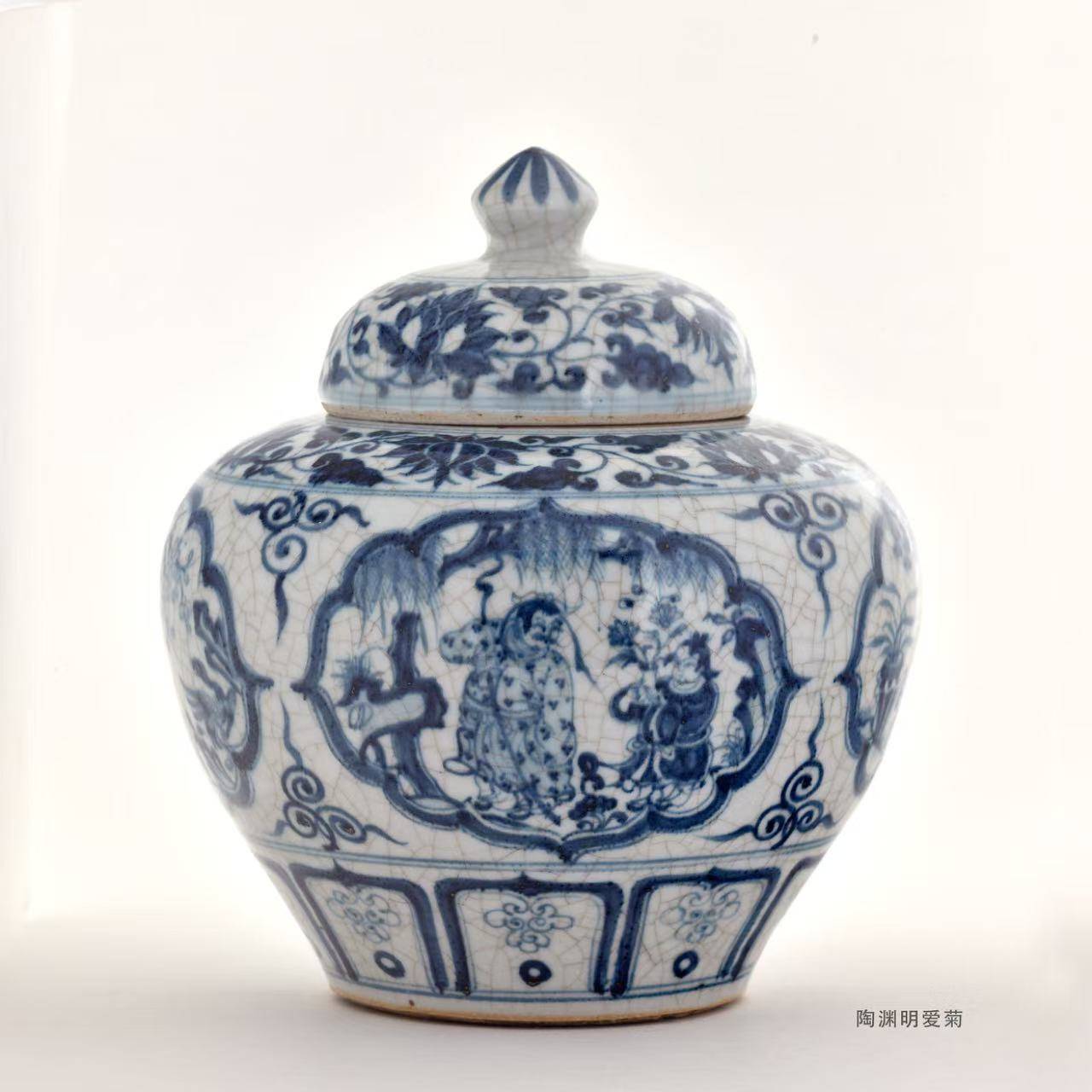 元代青花四爱图盖罐文人墨客的一生的期望_瓷器_cm_中国