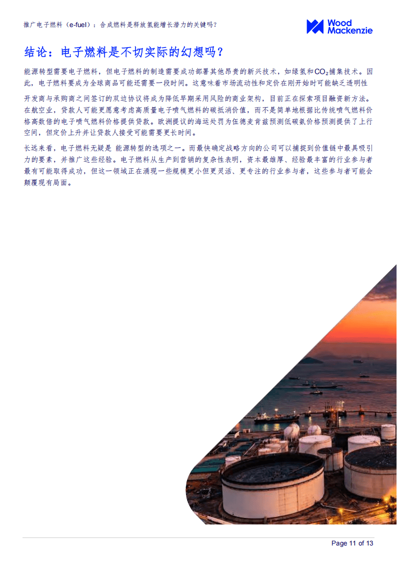 电子燃料：2024年能源转型中的关键角色？，伍德麦肯兹报告：2024年电子燃料推广的机遇与挑战