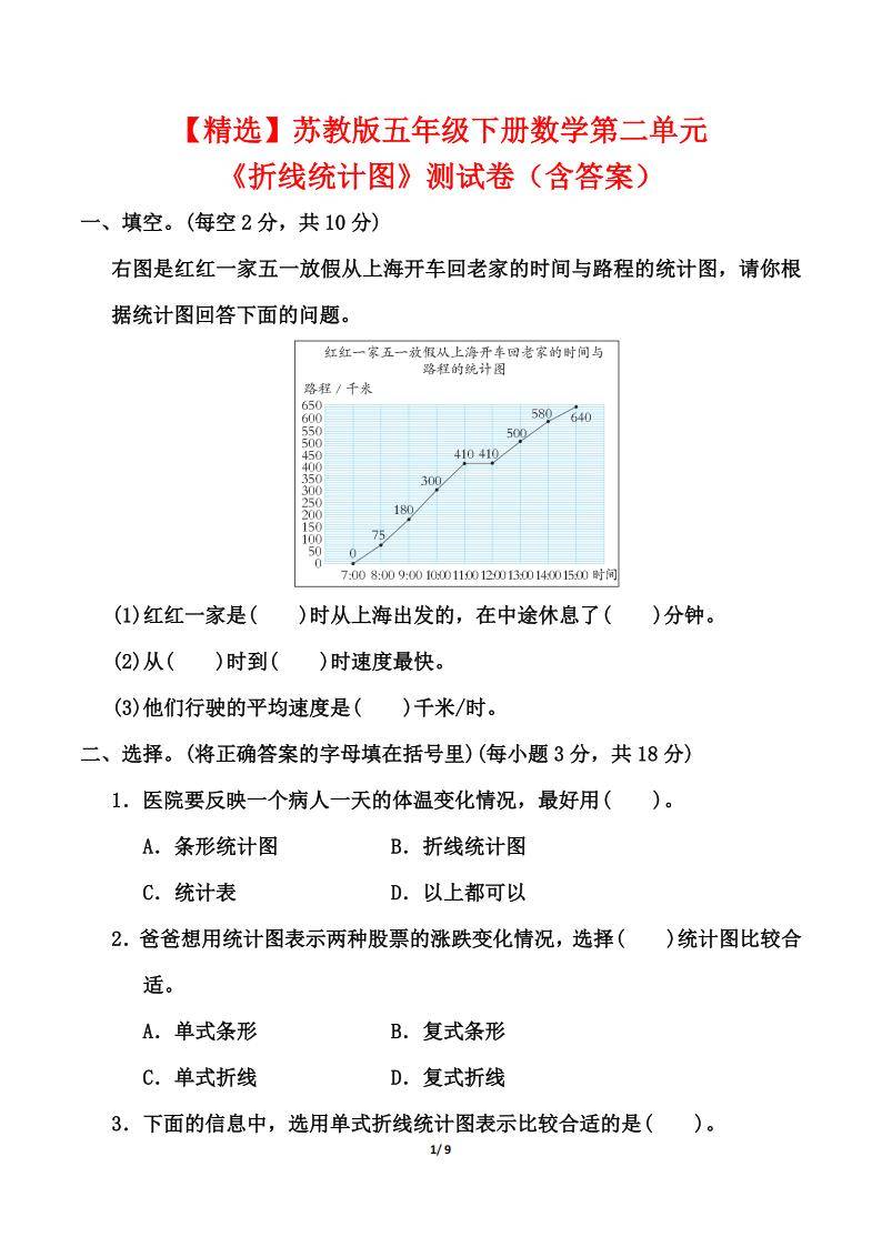 五年级数学统计图表练习题(小学五年级数学统计线图题库)