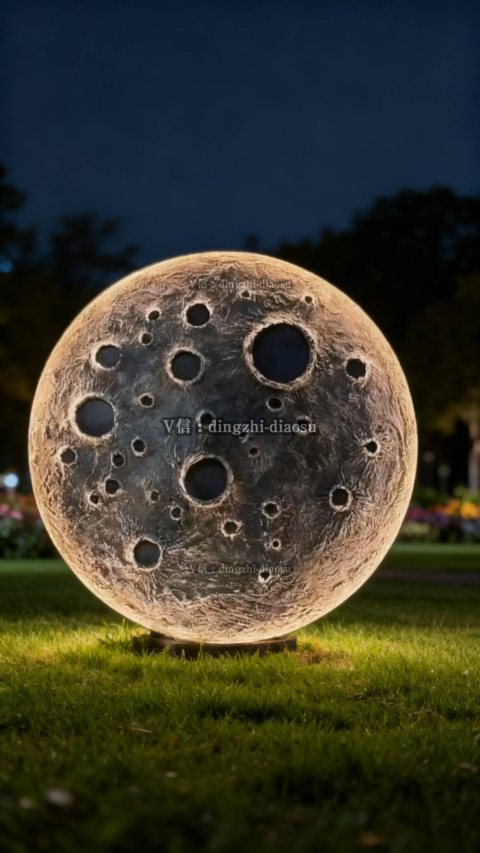 玻璃钢发光月亮雕塑:月球与月牙造型的夜景亮化新选择