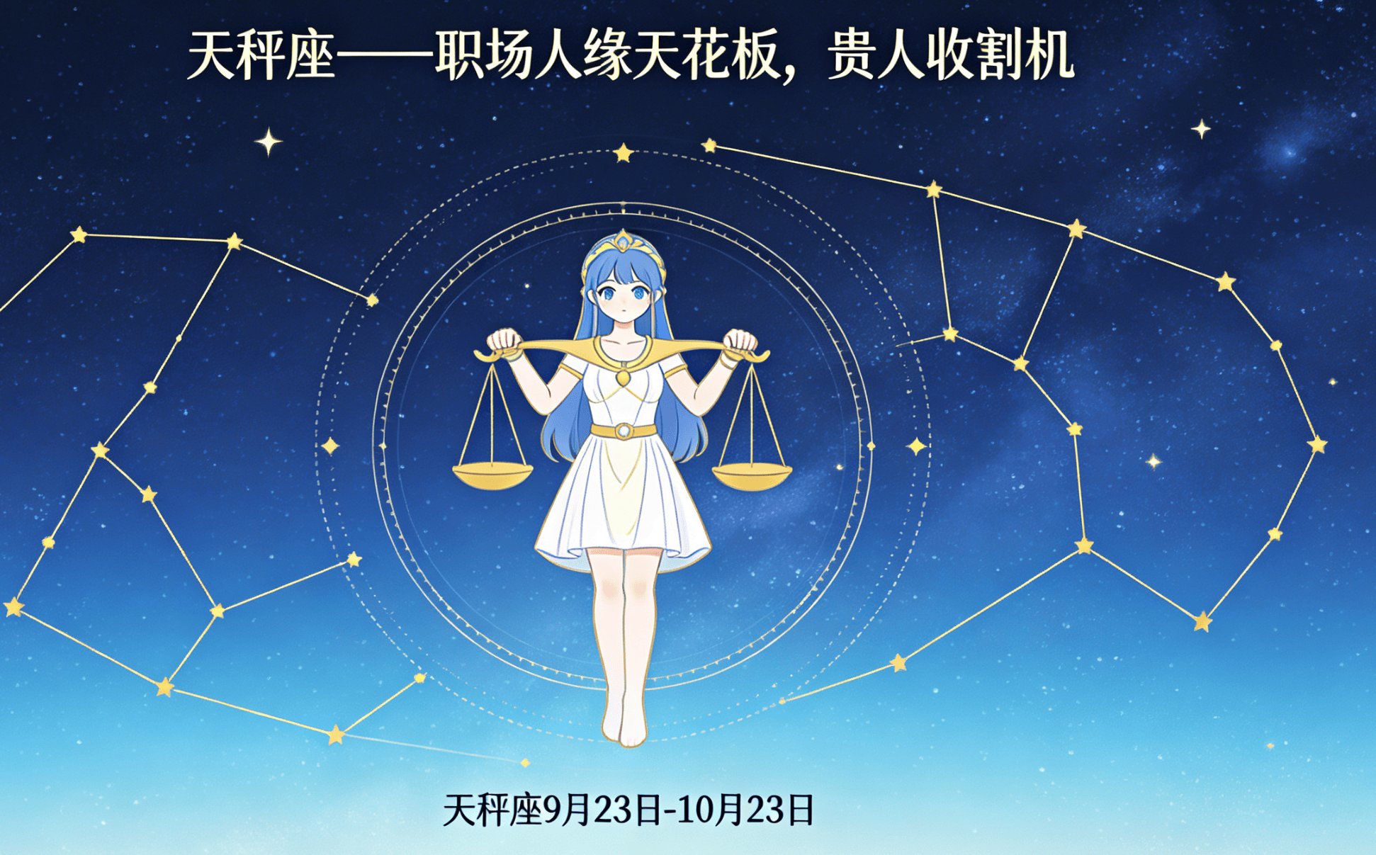 jimeng-2026-05-08-7860-天秤座 —— 职场东谈主缘天花板，贵东谈主收割机 用蓝色星空手脚配景，加入天秤座时候....png