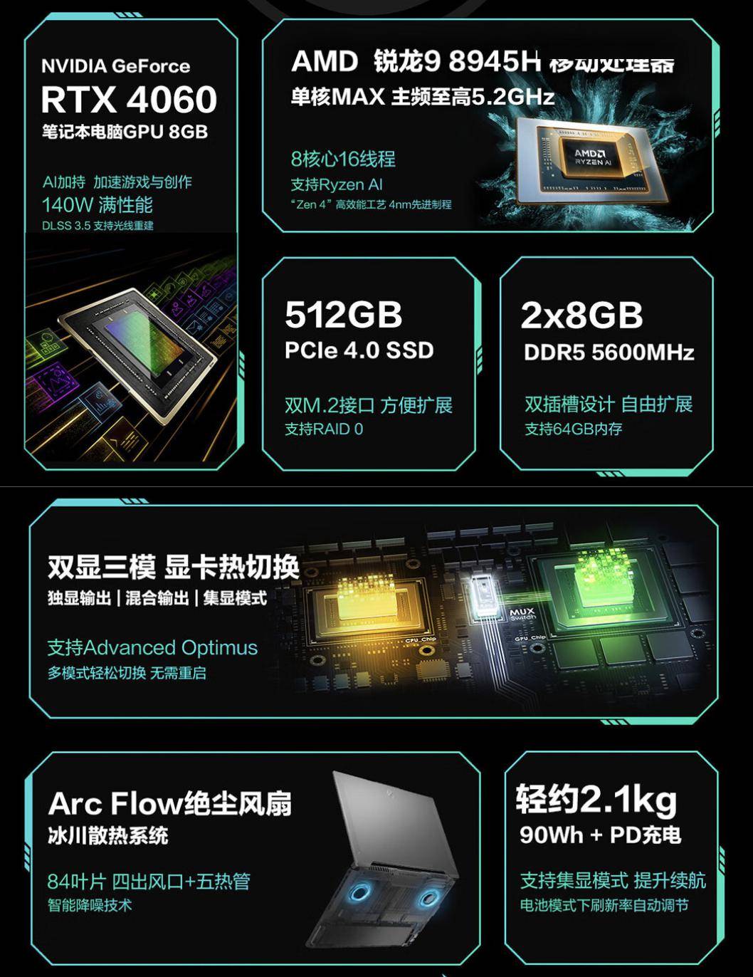 华硕天选 5 新增 r7-8845h/r9-8945h   4050/60 配置