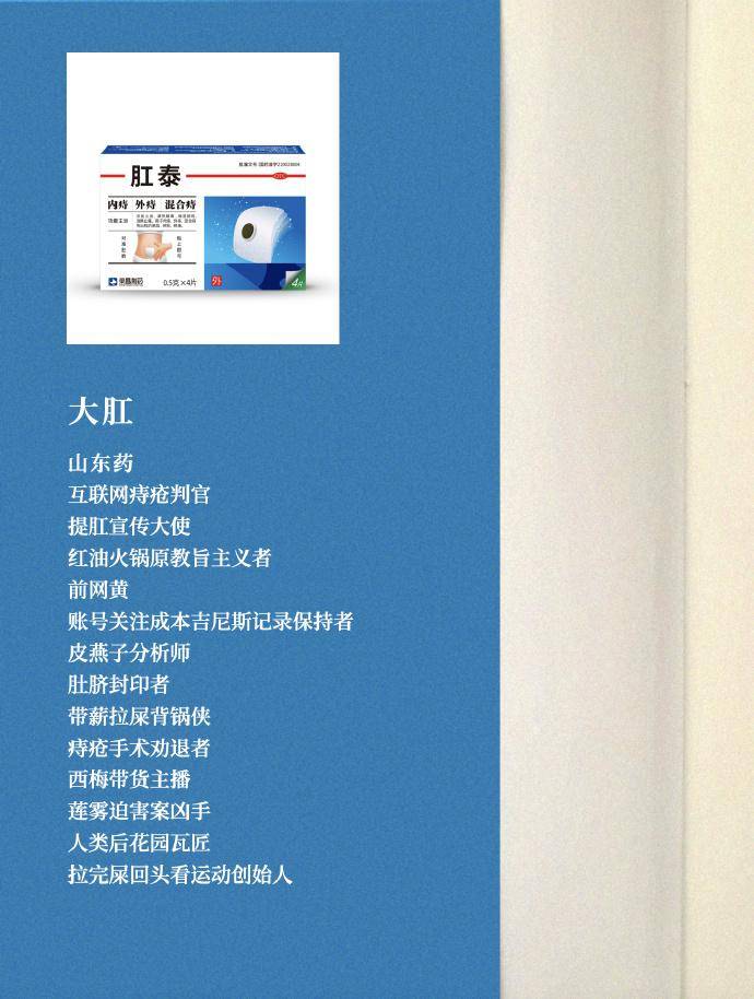 肛泰也来凑热闹,这个梗的出处是大冰的书上超级简洁的个人简介