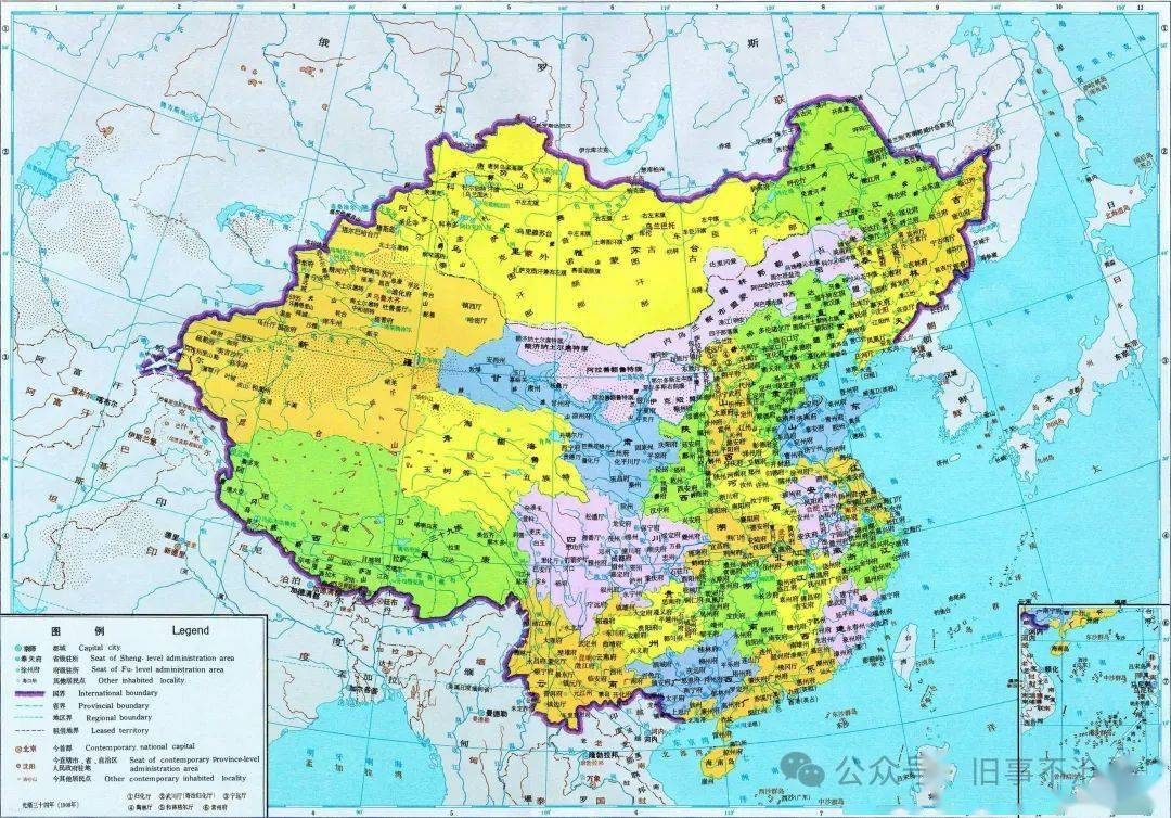 旧事照片:清朝时期历史地图全图(1908年)光绪三十四年地图