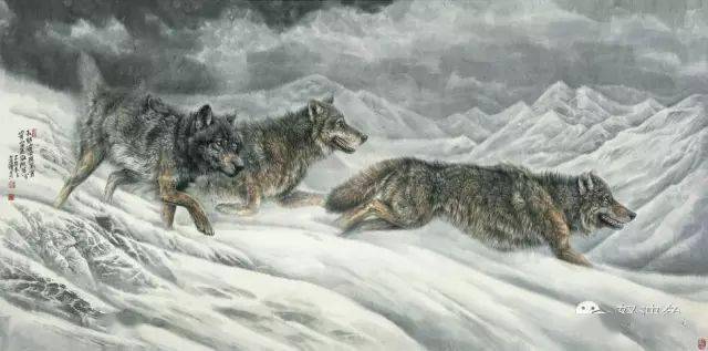 国画欣赏丨左进伟工笔画狼,太逼真!_传统_作品_绘画