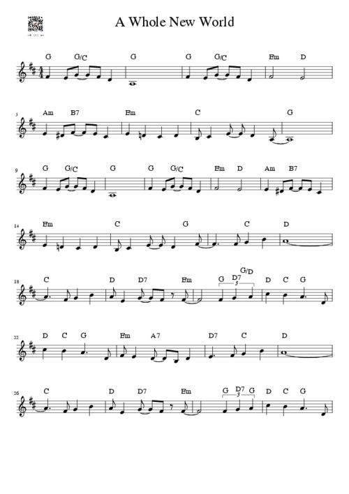 《阿拉丁》主题曲《a whole new world》泰勒戴维斯合集(三)乐谱 伴奏