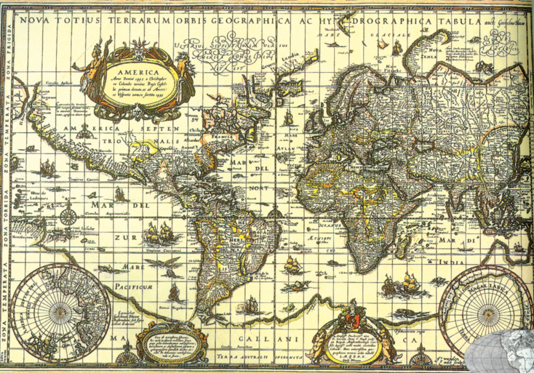 1650 年出版的世界地图,显示出非洲西海岸和南美洲东海岸的吻合性