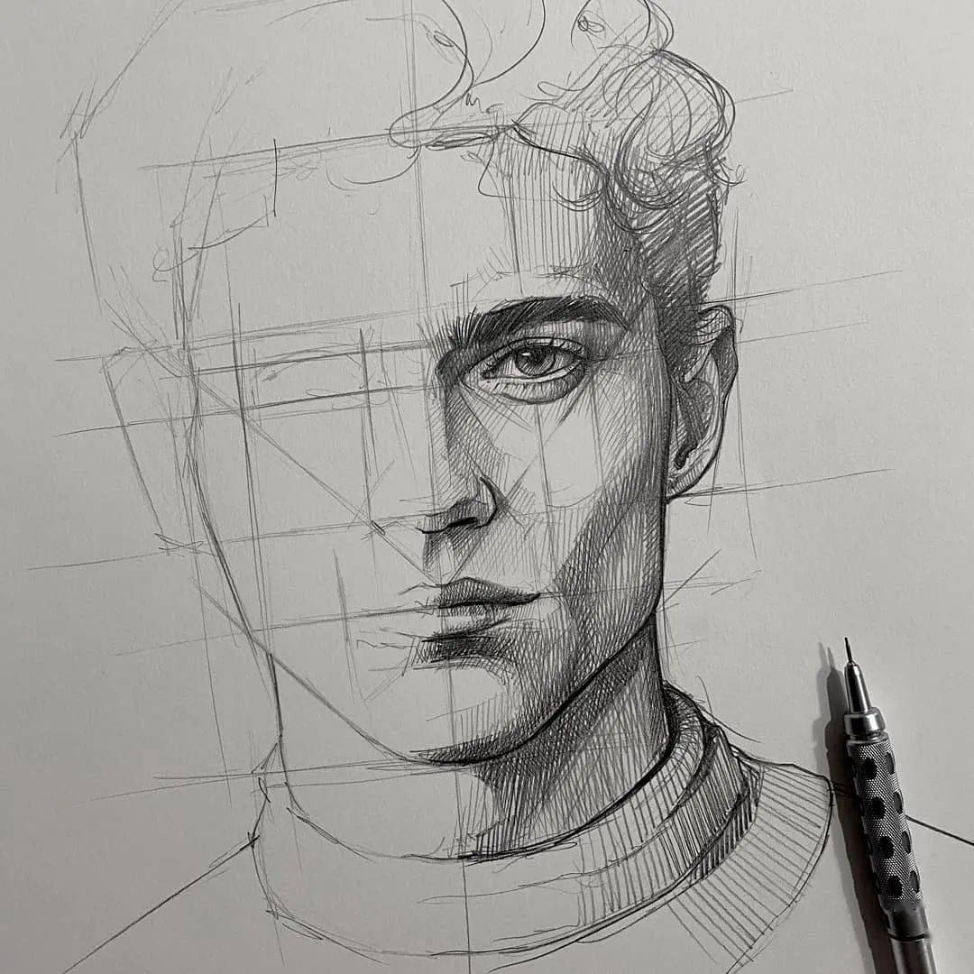 线条清晰的自动铅笔素描,带辅助线_在线_基础_艺术