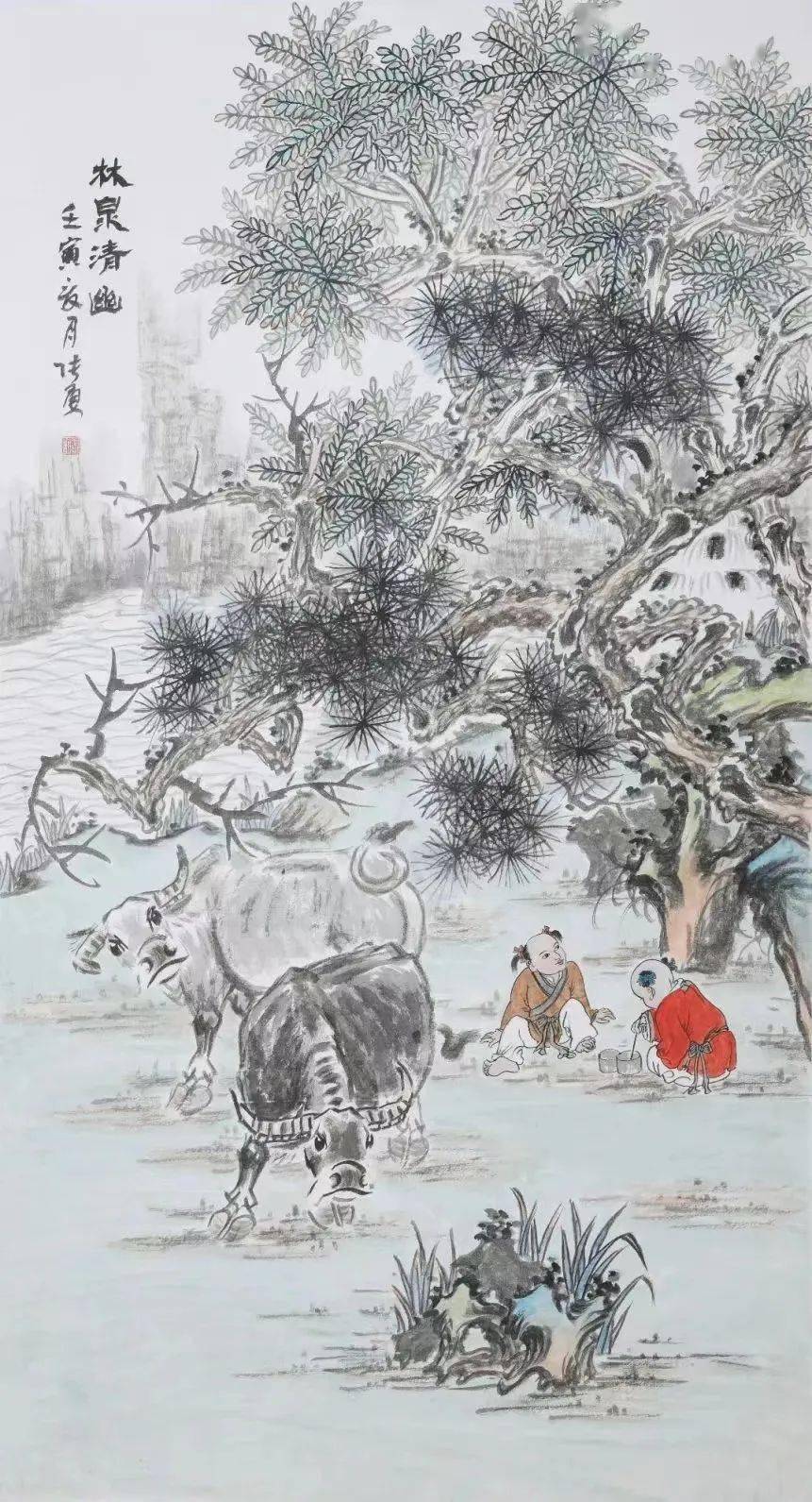 骑牛吹笛桃花源——张勇作品欣赏_cm_花鸟画_情感