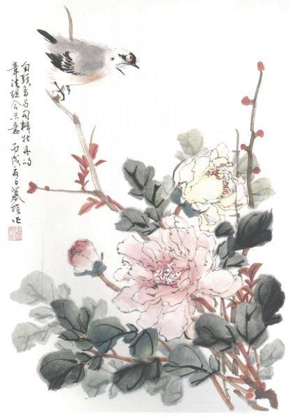 画牡丹最常配的两种吉祥鸟,来看看是怎样画的吧!_绶带_画法_头顶部