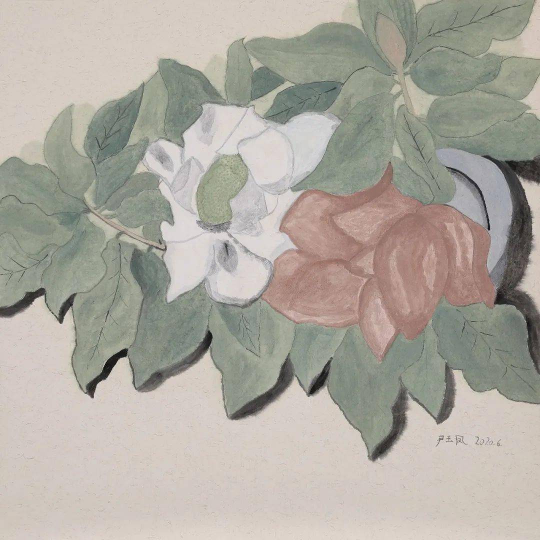 广玉兰2 68x68cm 纸本设色 2020院中的虎皮兰 68x68cm 纸本设色 2019