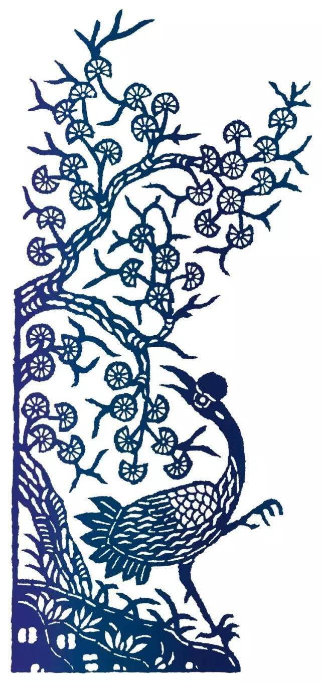 上面是一幅花浆染的纹样"松树"为长青之树"鹤"为长寿之兽,松鹤长青