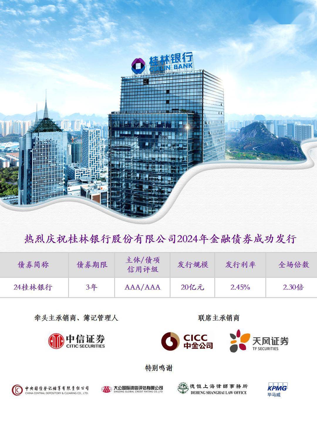 桂林银行成功发行广西首单科技创新主题金融债