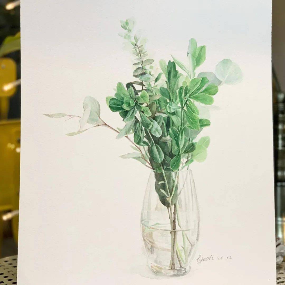 那一抹绿意水彩植物绘叶子的细节