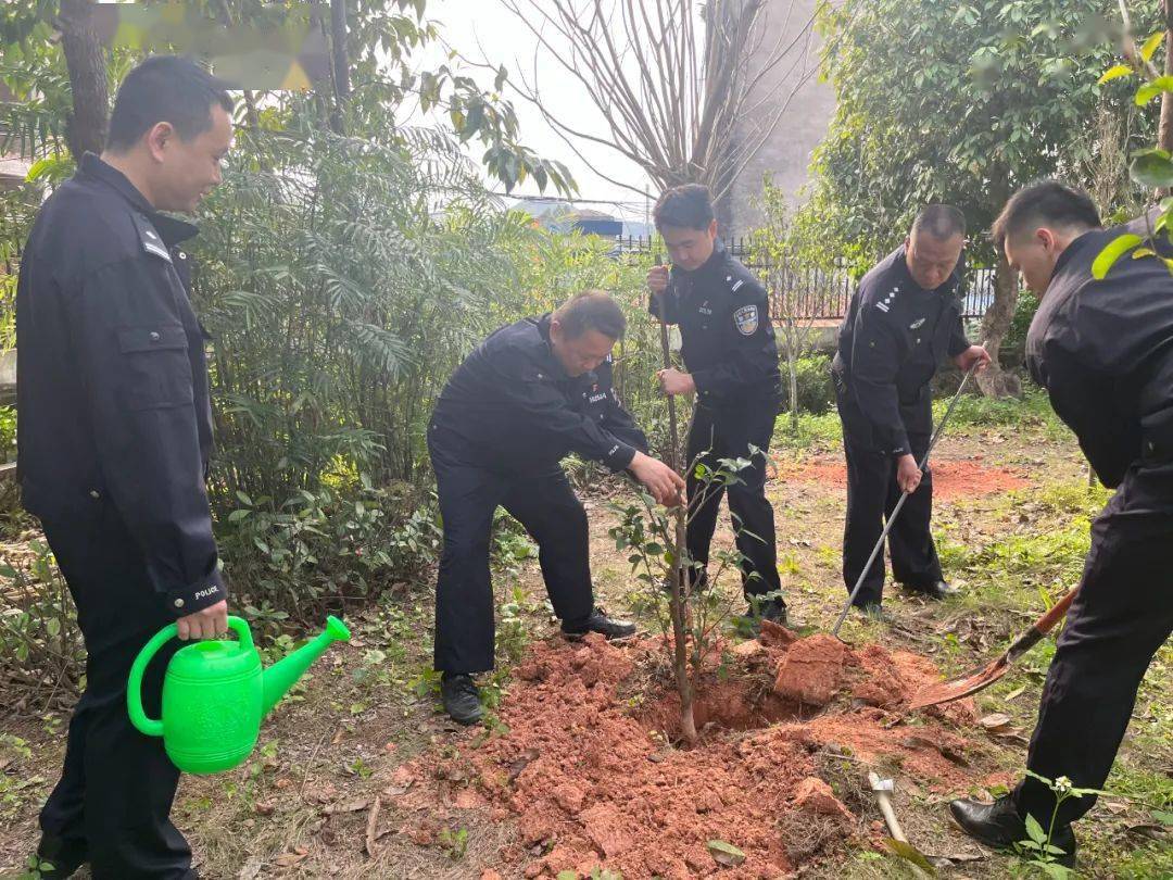 玉林公安蓝为绿色充植一起种春天