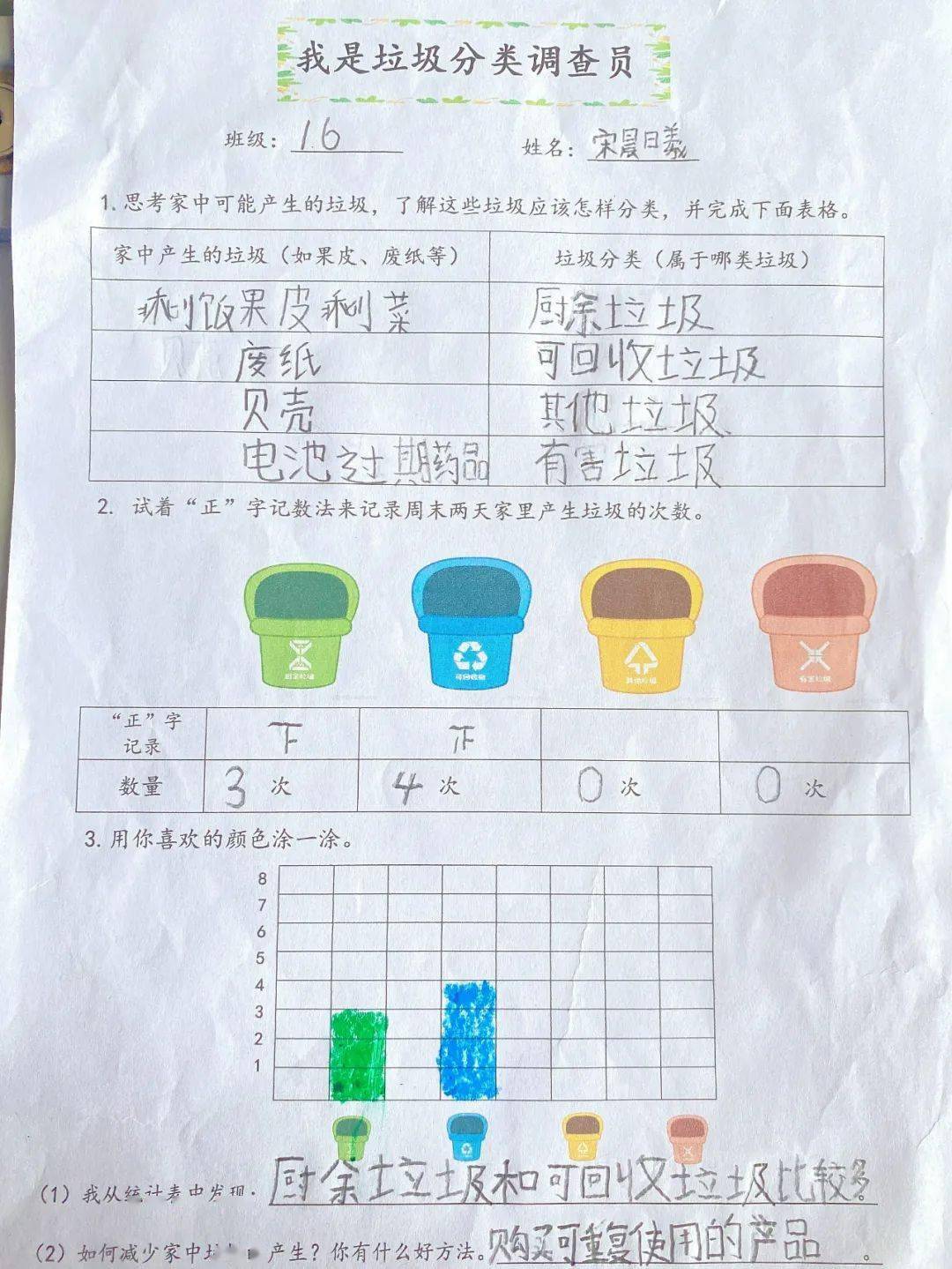 家庭垃圾分类调查表图片