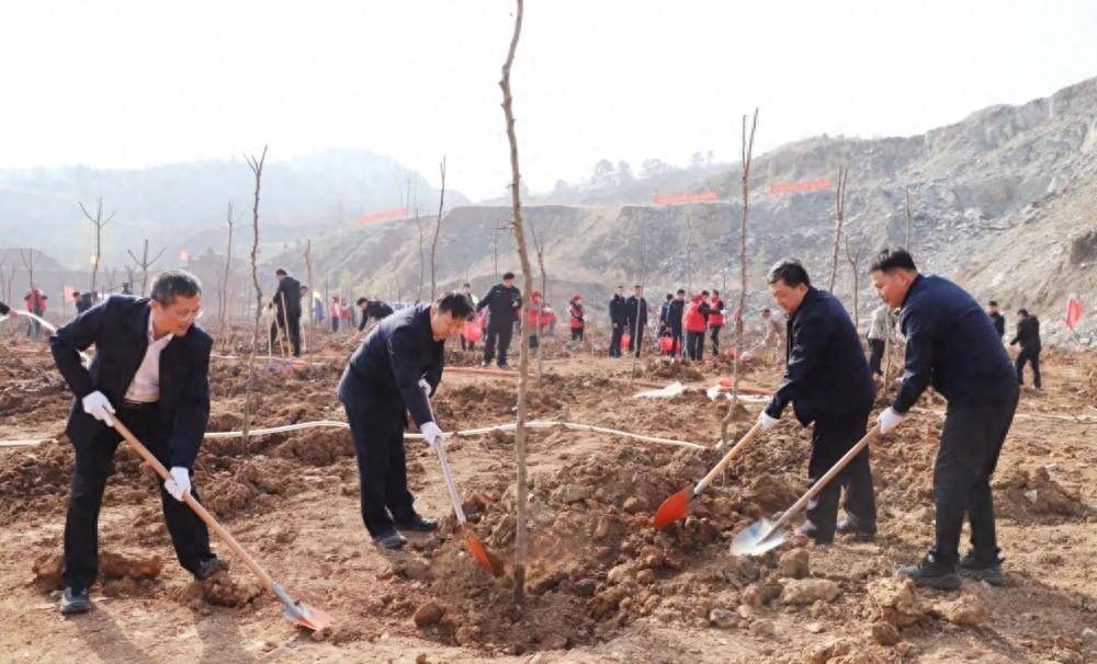 在3月12日第46个植树节当天,确山县委书记路耕与县领导陶玉强,张杰,夏