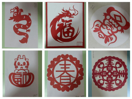 同学们通过学习剪窗花的步骤,有的同学剪出了立体的"春"字,真厉害!
