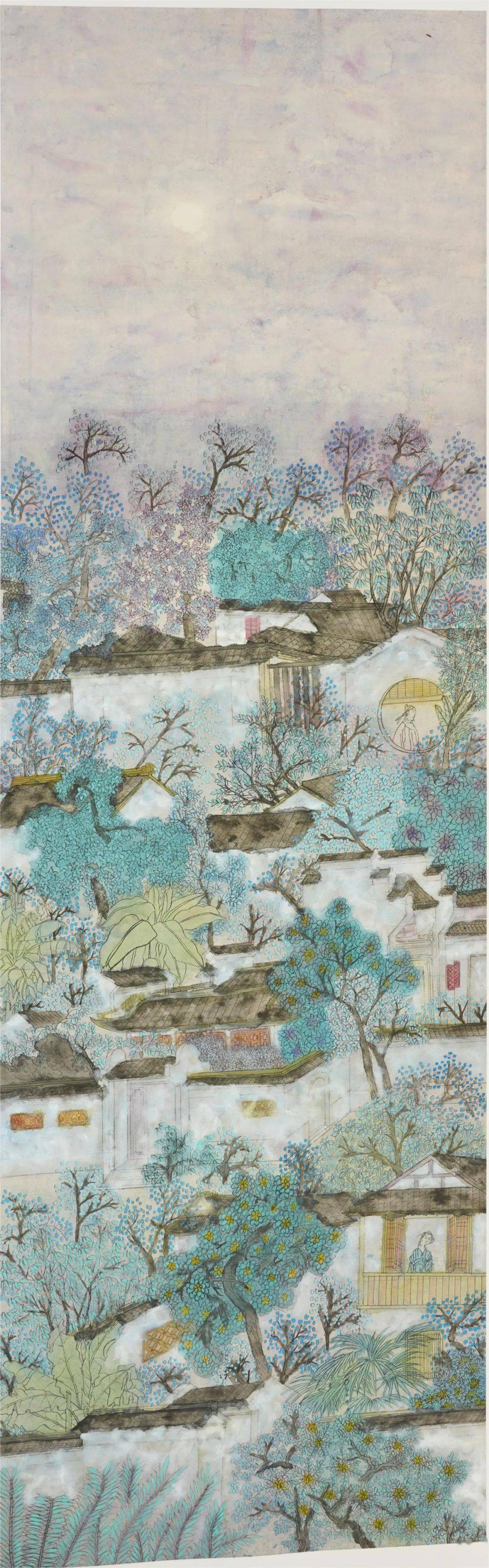 国画天地詹水秧落花满地不开门案前描画到天明