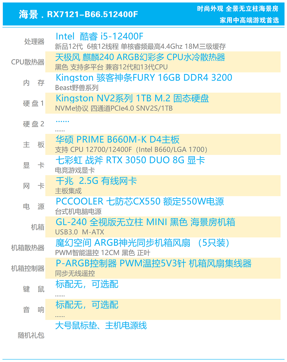 翎仕海景机i510400f8gbddr4512gbm2固态rtx30508g独显rx7103