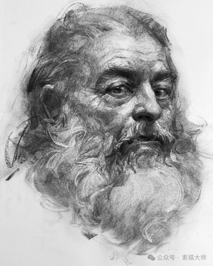 高手炭笔老人头素描
