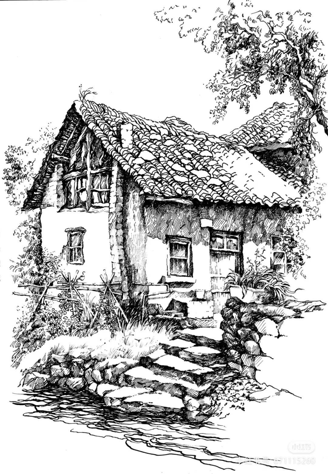 房子画法素描乡村图片