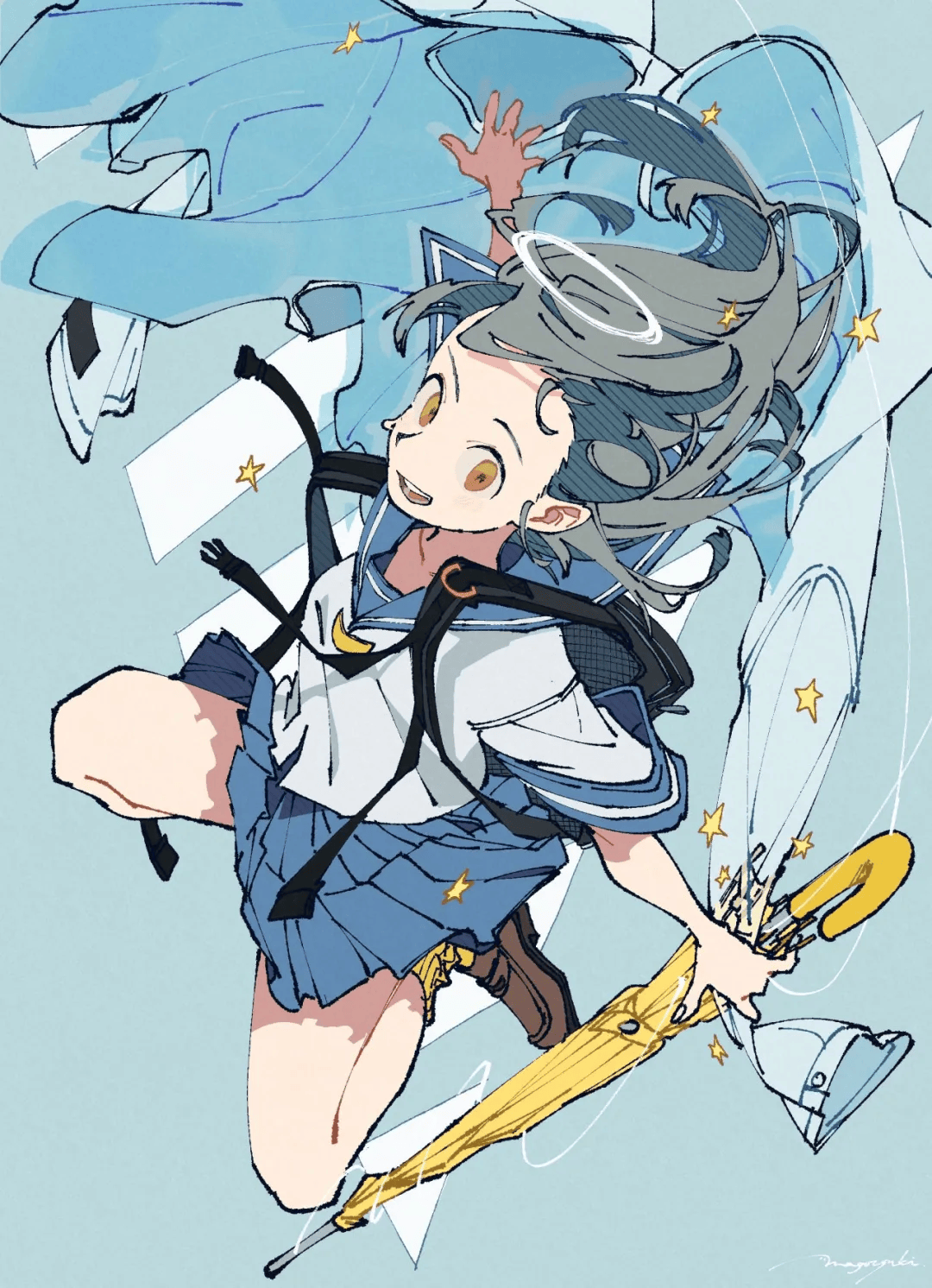 日系平涂画风,构图和透视都特别到位