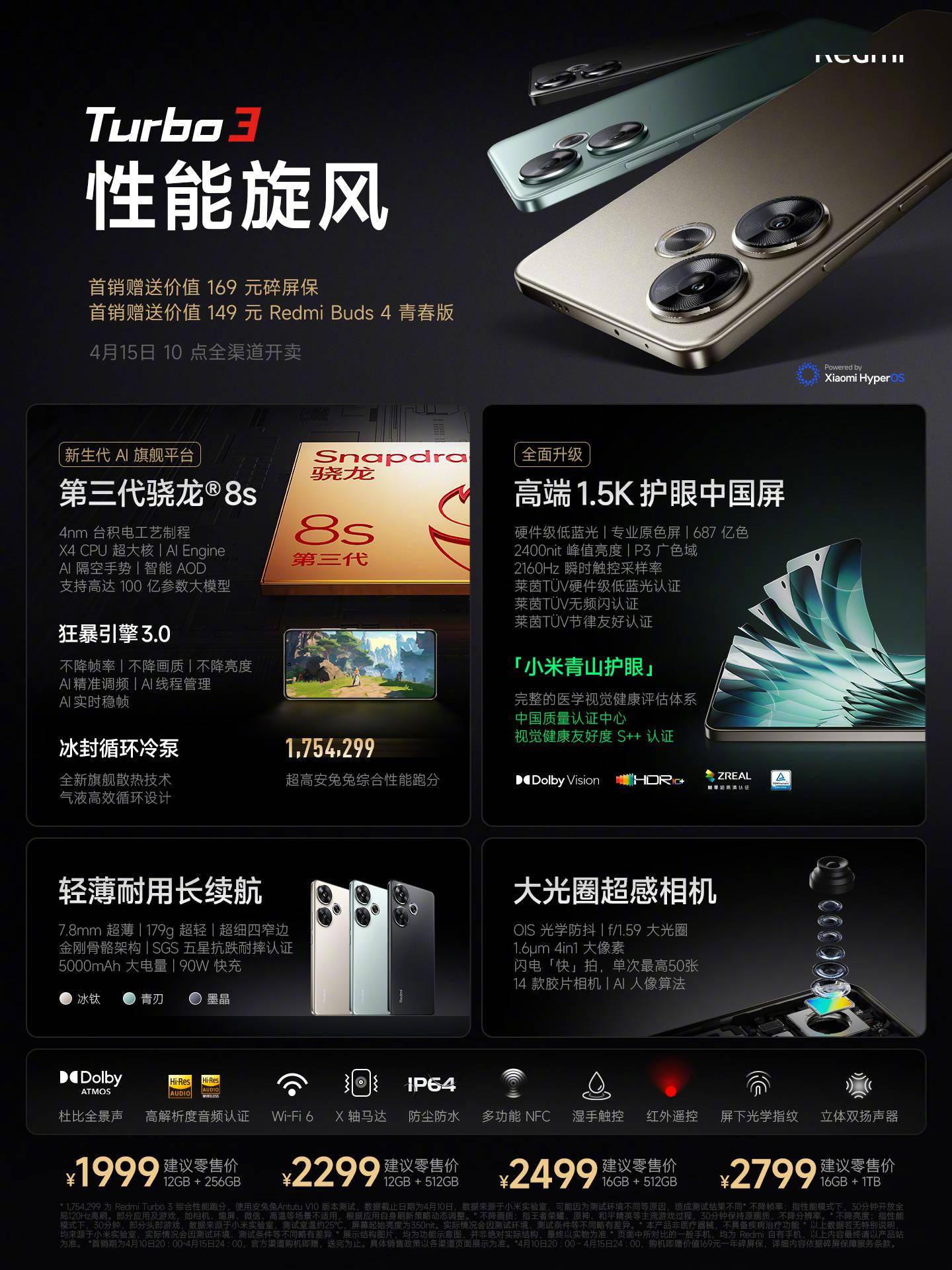 小米Redmi Turbo 3手机今日开售 搭载1.5K护眼中国屏