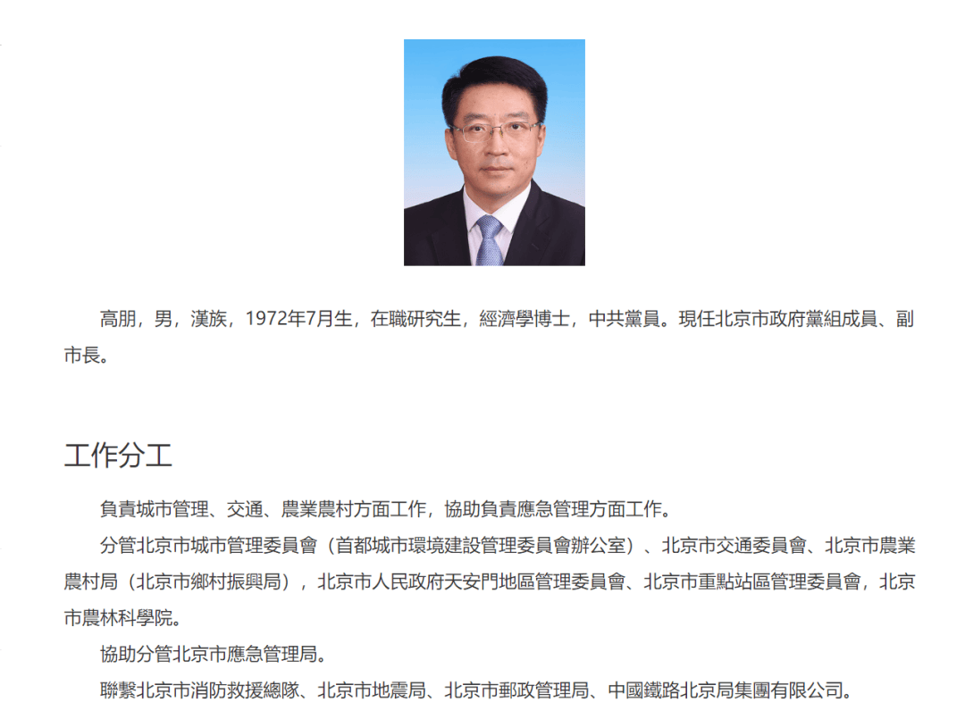 北京市副市长高朋,被查!_管理_顺义_投资