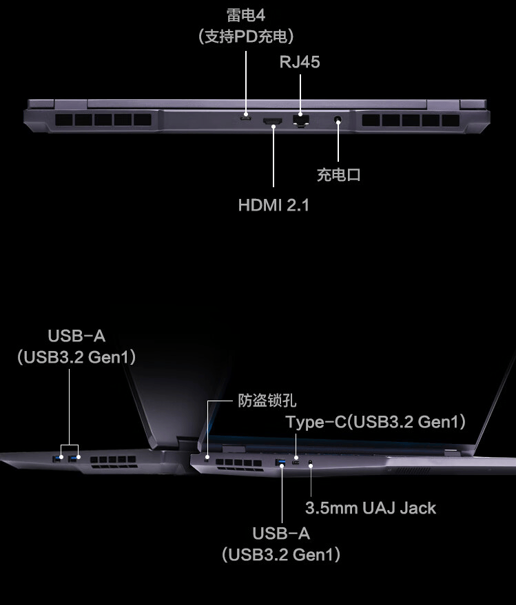 5mm重约 2.2kg雷电 4,rj-45,hdmi 2.1,usb-a 3.2 gen1,usb-c 3.