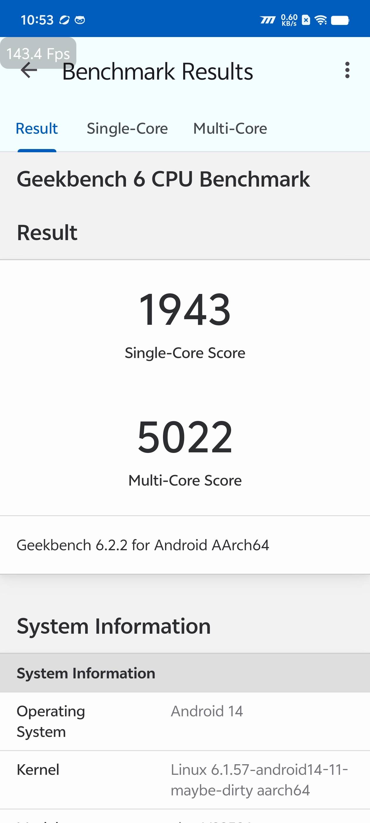 室温24℃室内,在geekbench 6中,iqoo z9 turbo的单核成绩达到了1943