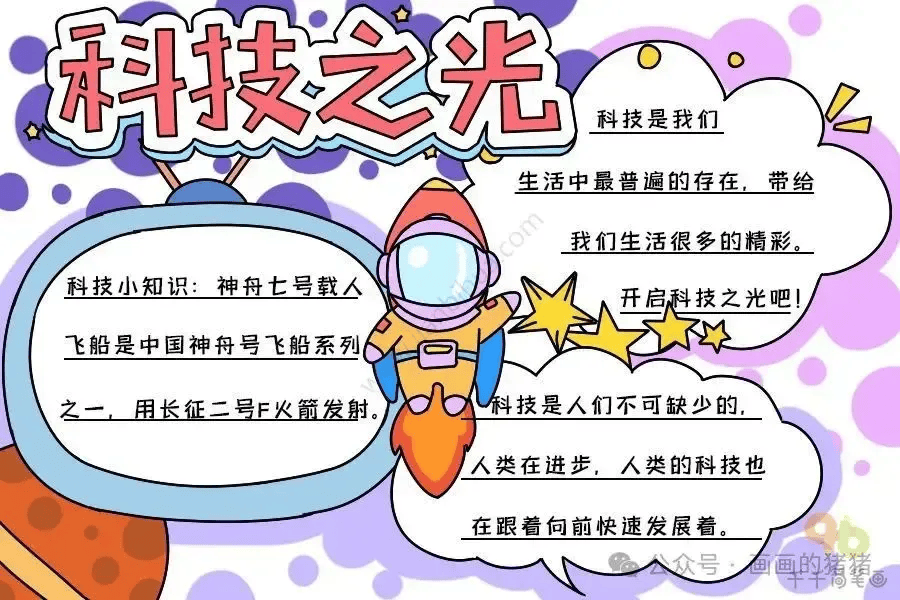 他山之石·技‖ 航天科技主题绘画 未来科技手抄报,带线稿可打印!