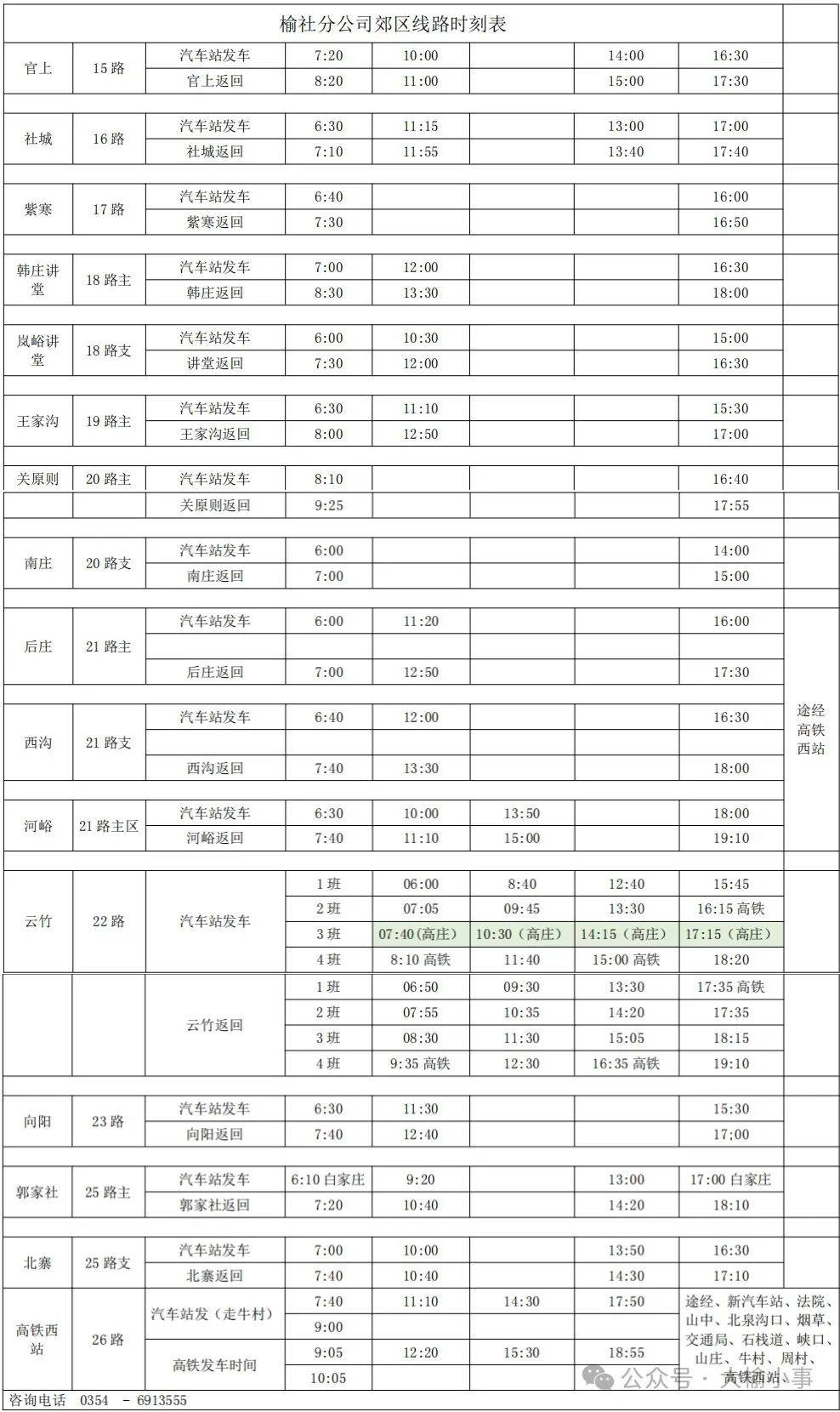榆社2024最新公交时刻表
