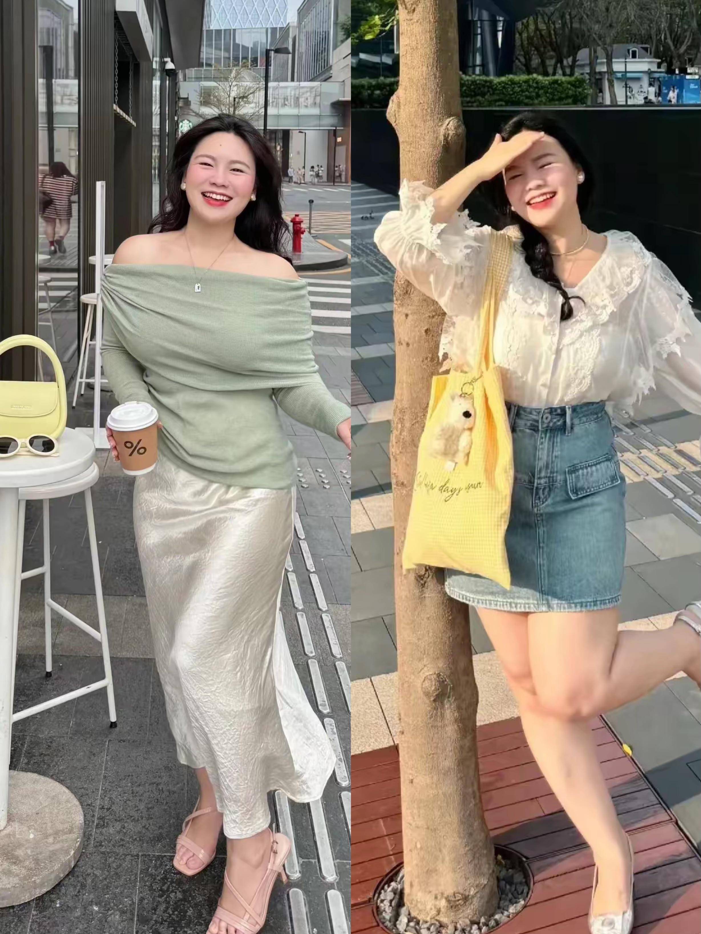 适度的性感,才是拿捏微胖穿搭的关键,如果露肤面积太大,就很容易显得